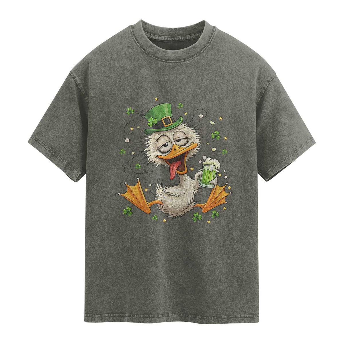 Funny Drunk Irish Duck Washed Cotton T-Shirt St Patricks Day Gift
