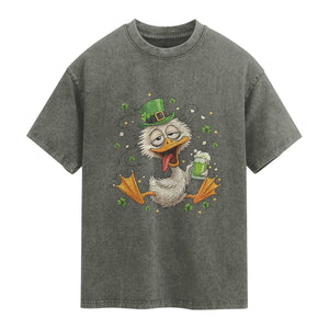 Funny Drunk Irish Duck Washed Cotton T-Shirt St Patricks Day Gift