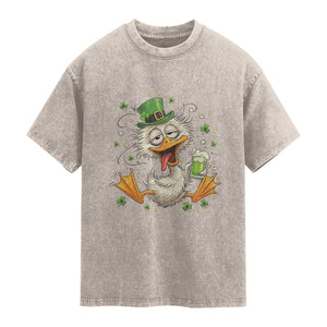 Funny Drunk Irish Duck Washed Cotton T-Shirt St Patricks Day Gift