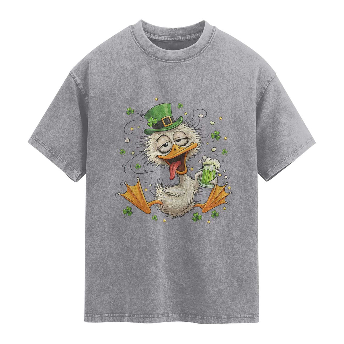 Funny Drunk Irish Duck Washed Cotton T-Shirt St Patricks Day Gift