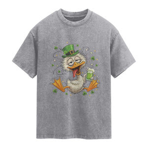 Funny Drunk Irish Duck Washed Cotton T-Shirt St Patricks Day Gift