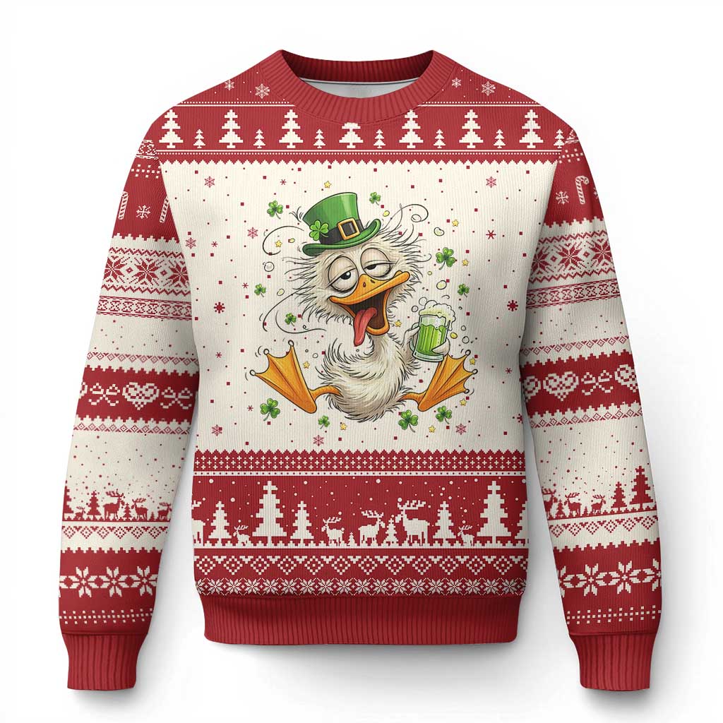 Funny Drunk Irish Duck Ugly Christmas Sweater St Patricks Day Gift TS12 Beige Red Print Your Wear