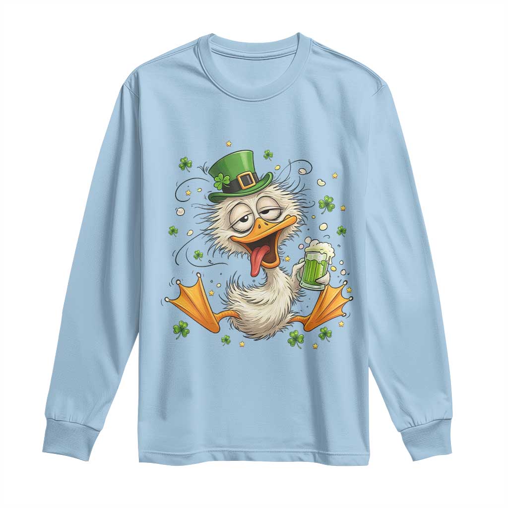Funny Drunk Irish Duck Long Sleeve Shirt St Patricks Day Gift TS12 Light Blue Print Your Wear