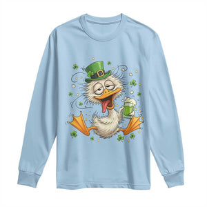 Funny Drunk Irish Duck Long Sleeve Shirt St Patricks Day Gift TS12 Light Blue Print Your Wear