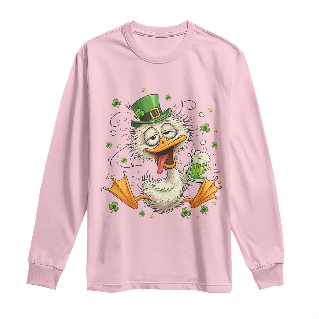 Funny Drunk Irish Duck Long Sleeve Shirt St Patricks Day Gift TS12 Light Pink Print Your Wear