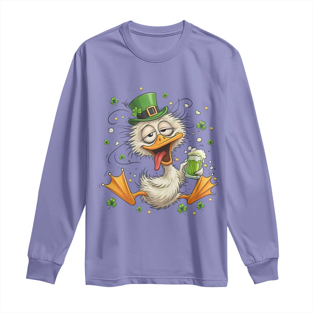 Funny Drunk Irish Duck Long Sleeve Shirt St Patricks Day Gift TS12 Violet Print Your Wear