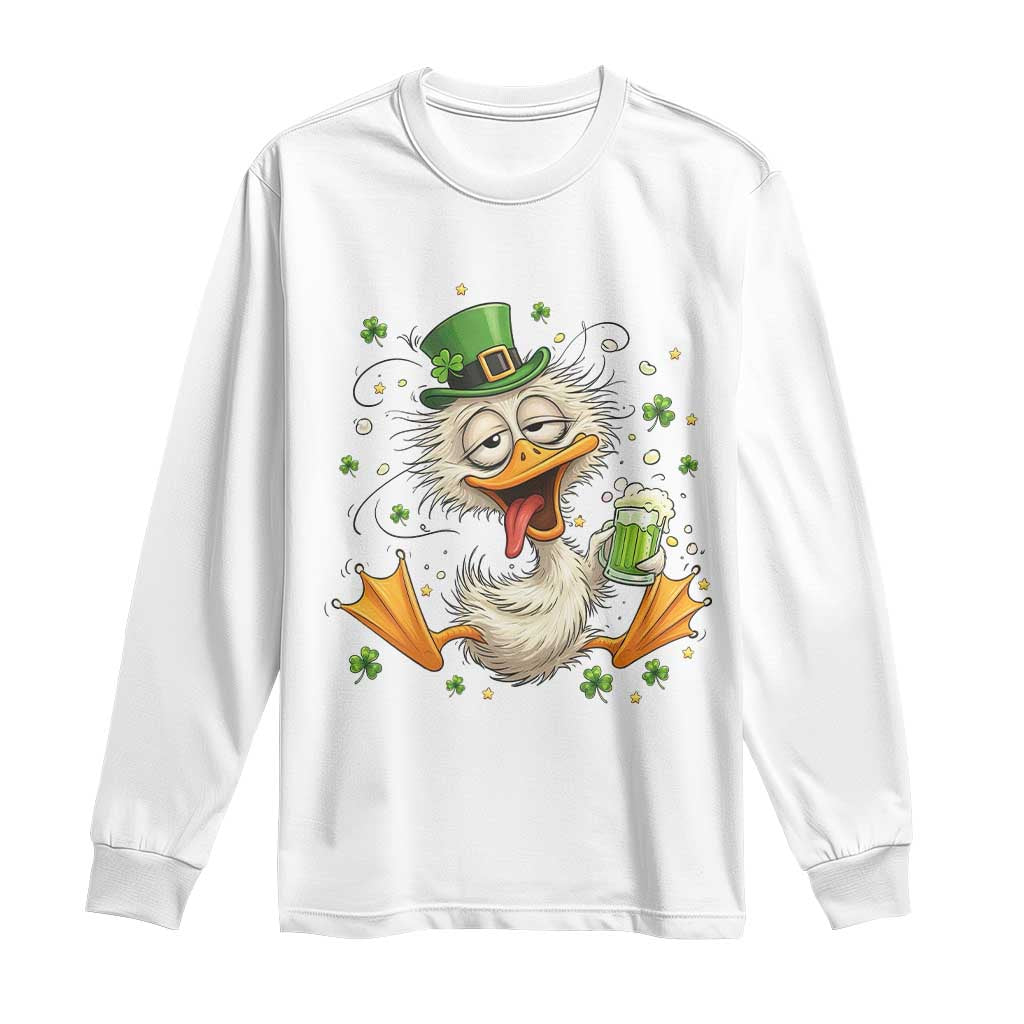 Funny Drunk Irish Duck Long Sleeve Shirt St Patricks Day Gift TS12 White Print Your Wear