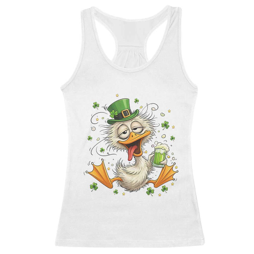 Funny Drunk Irish Duck Racerback Tank Top St Patricks Day Gift TS12 White Print Your Wear