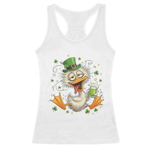 Funny Drunk Irish Duck Racerback Tank Top St Patricks Day Gift TS12 White Print Your Wear