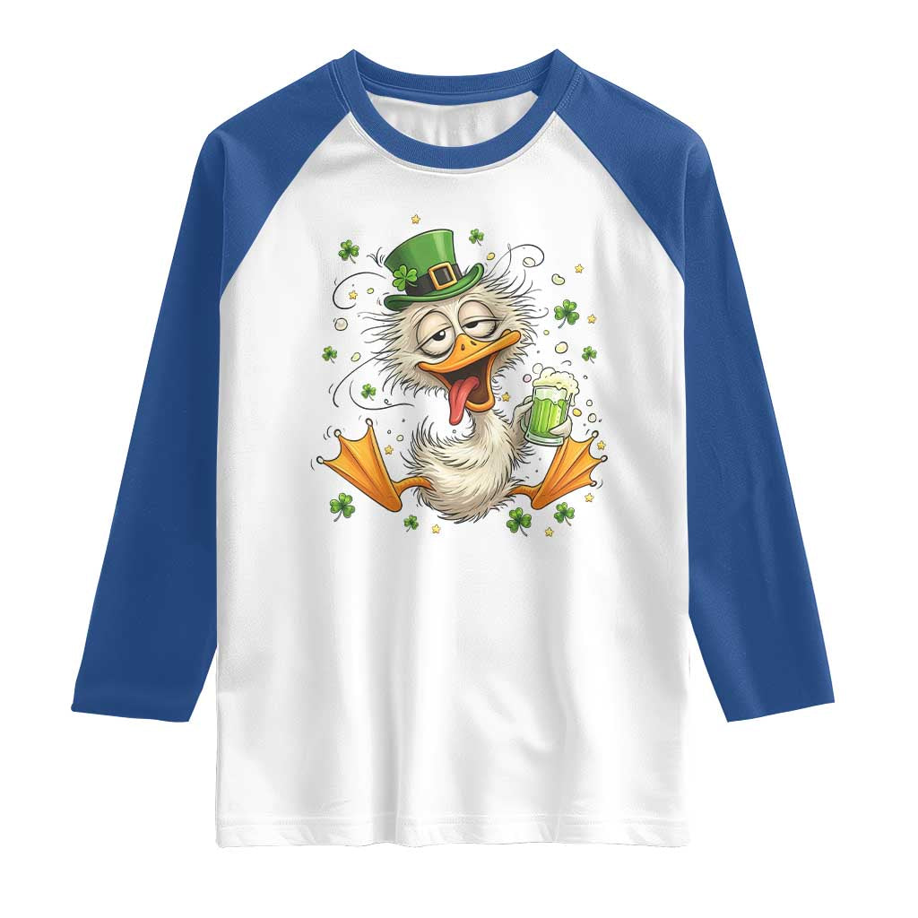 Funny Drunk Irish Duck Raglan Shirt St Patricks Day Gift TS12 White Royal Print Your Wear