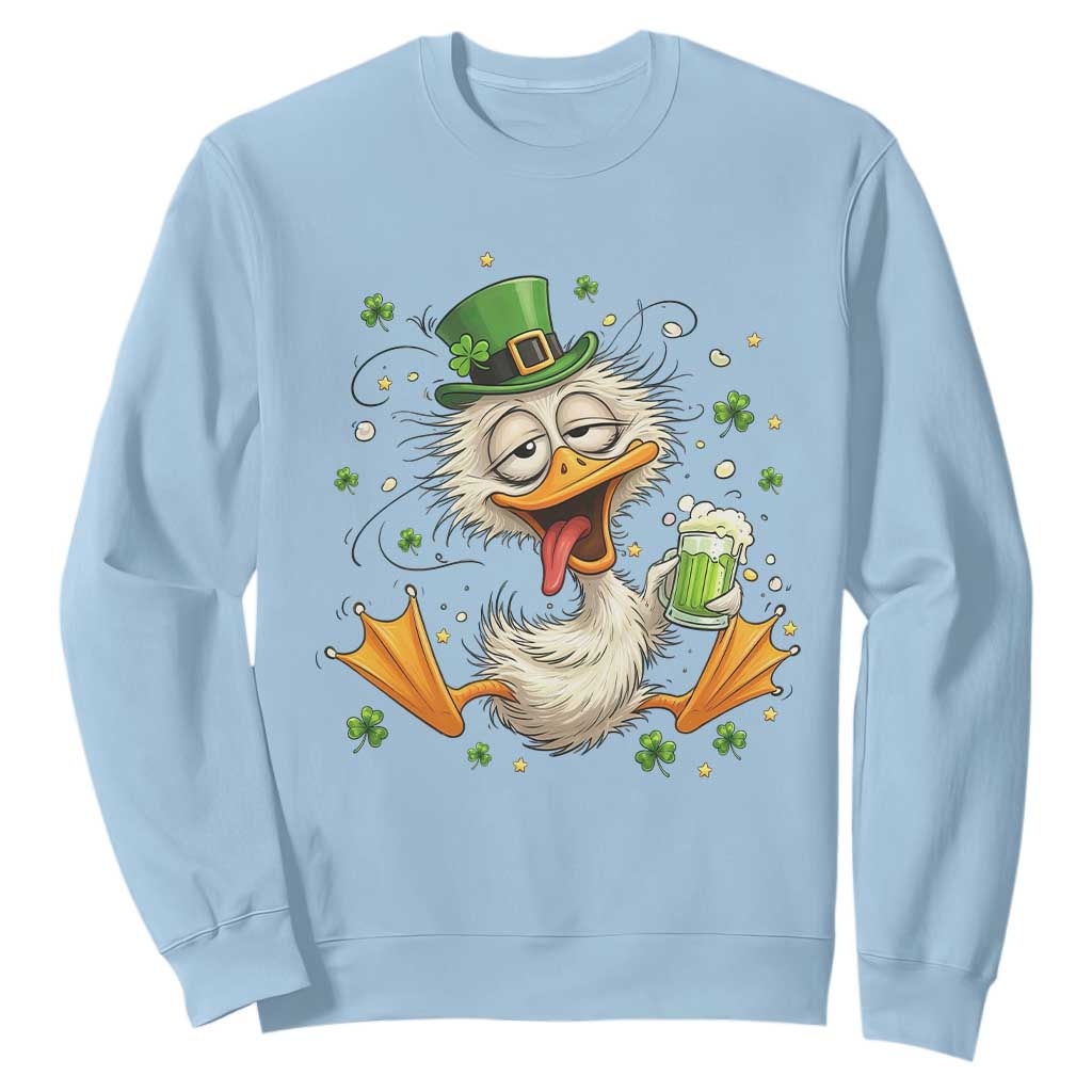 Funny Drunk Irish Duck Sweatshirt St Patricks Day Gift TS12 Light Blue Print Your Wear