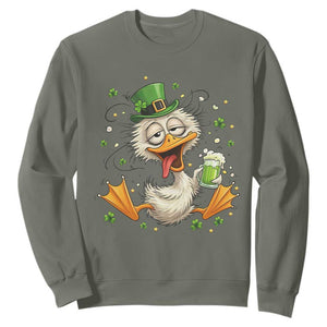 Funny Drunk Irish Duck Sweatshirt St Patricks Day Gift TS12 Military Green Print Your Wear