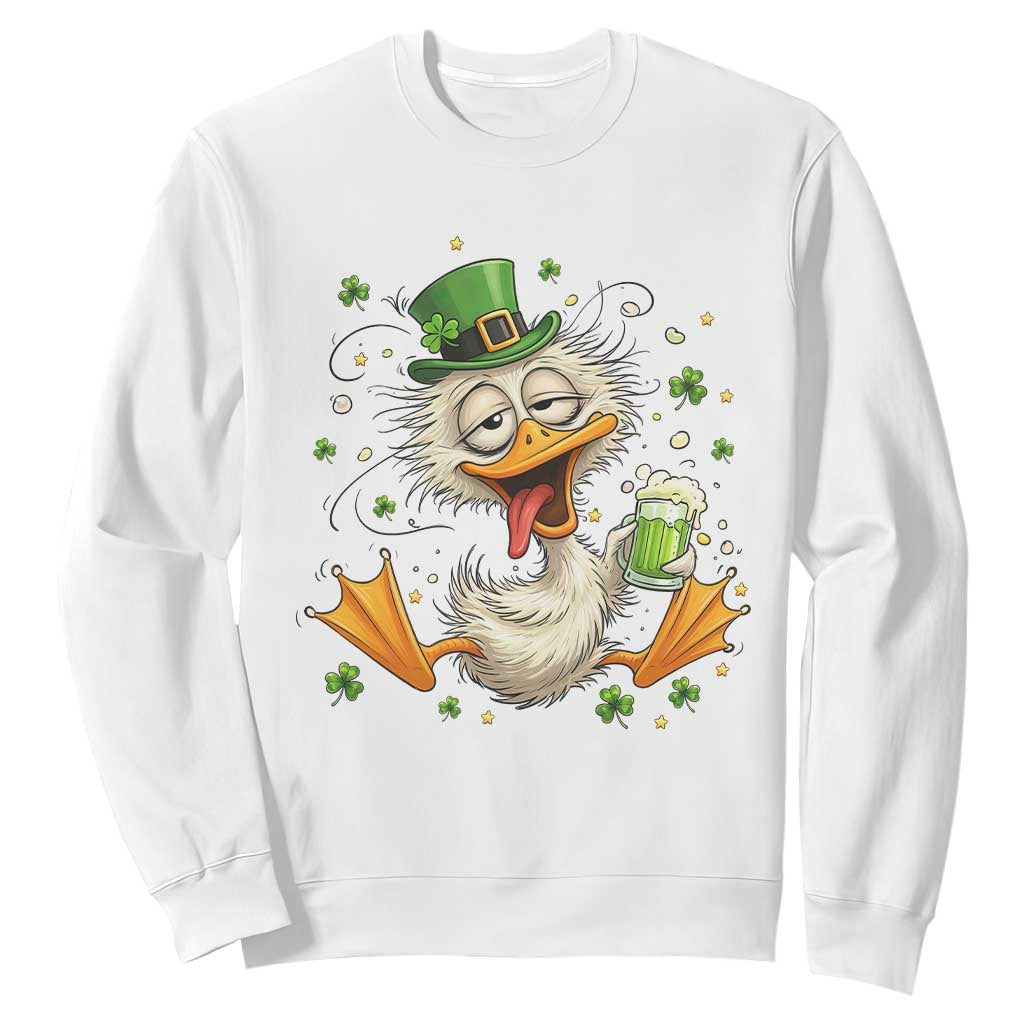 Funny Drunk Irish Duck Sweatshirt St Patricks Day Gift TS12 White Print Your Wear