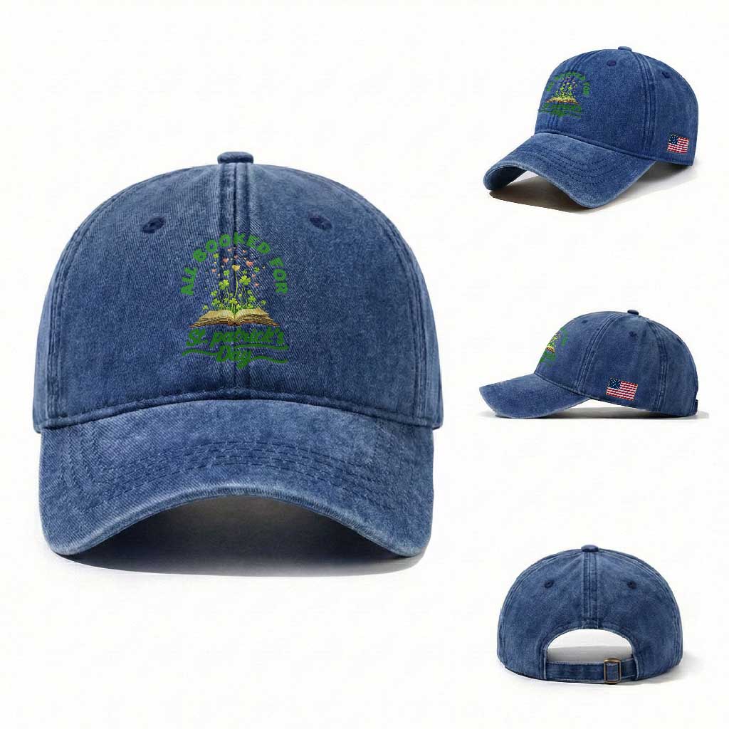 All Booked For St Patricks Day Washed Cotton Baseball Cap Irish Reader Gift TS12 Washed Cap Universal Fit Royal Blue Print Your Wear