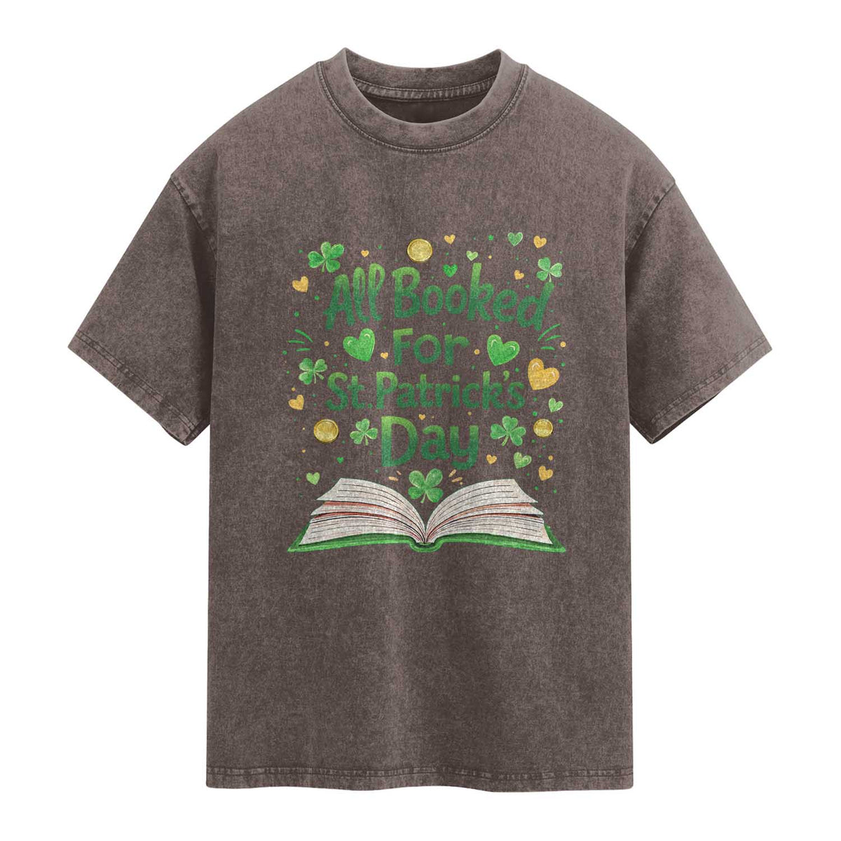 All Booked For St Patricks Day Washed Cotton T-Shirt Irish Bookworm Gift