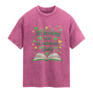 All Booked For St Patricks Day Washed Cotton T-Shirt Irish Bookworm Gift