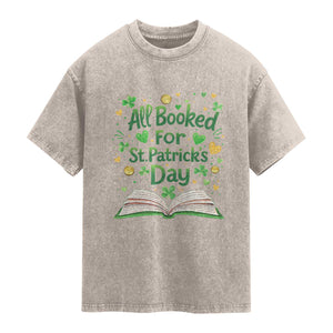 All Booked For St Patricks Day Washed Cotton T-Shirt Irish Bookworm Gift
