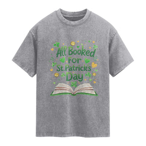 All Booked For St Patricks Day Washed Cotton T-Shirt Irish Bookworm Gift