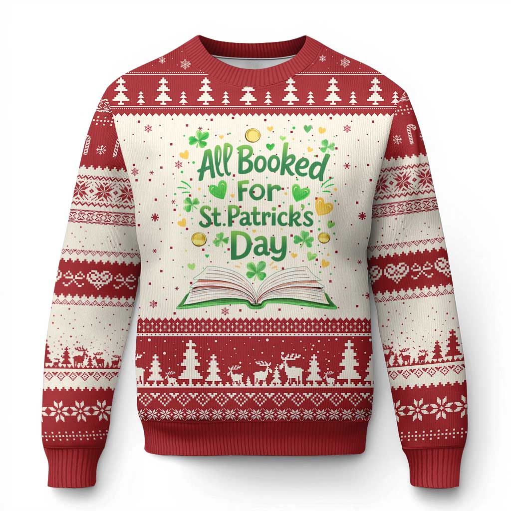 All Booked For St Patricks Day Ugly Christmas Sweater Irish Bookworm Gift TS12 Beige Red Print Your Wear