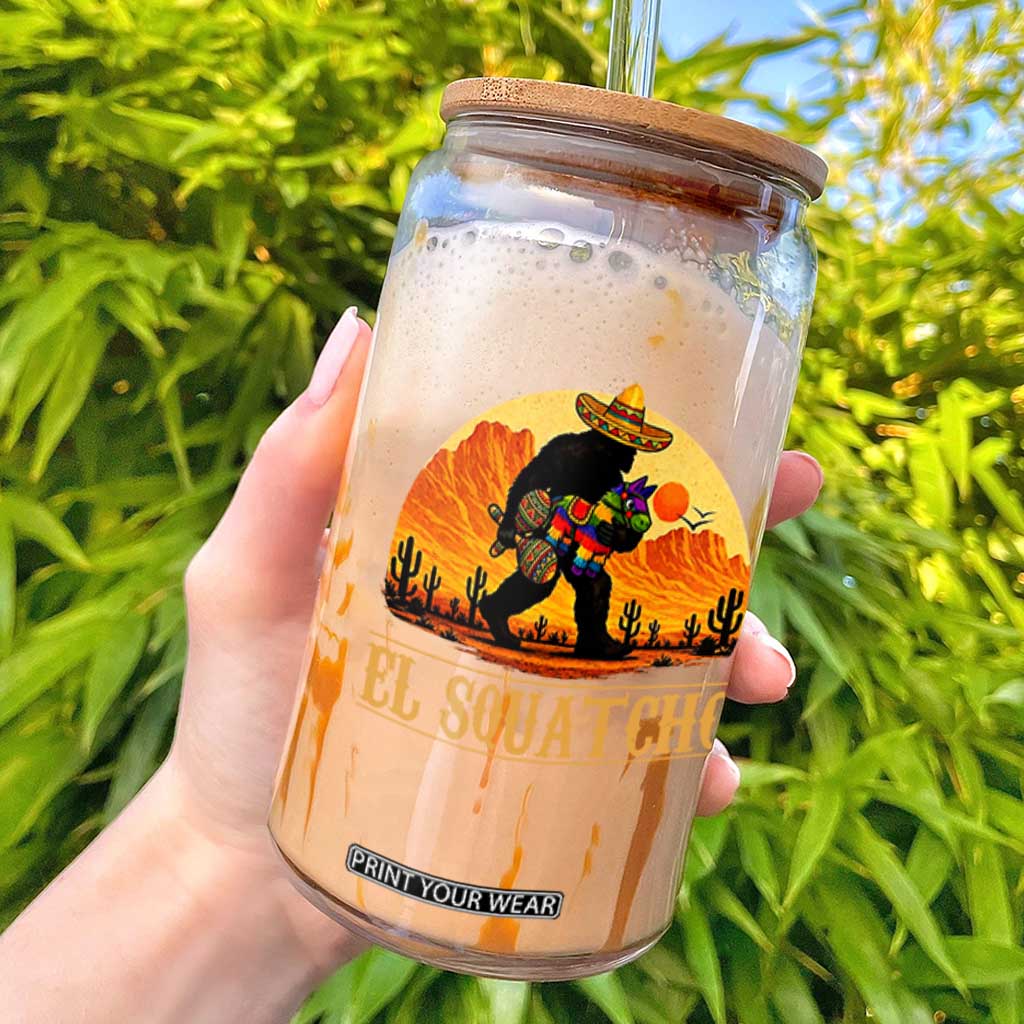 Funny El Squatcho Cinco De Mayo Fiesta Gift Glass Can TS12 Black Print Your Wear
