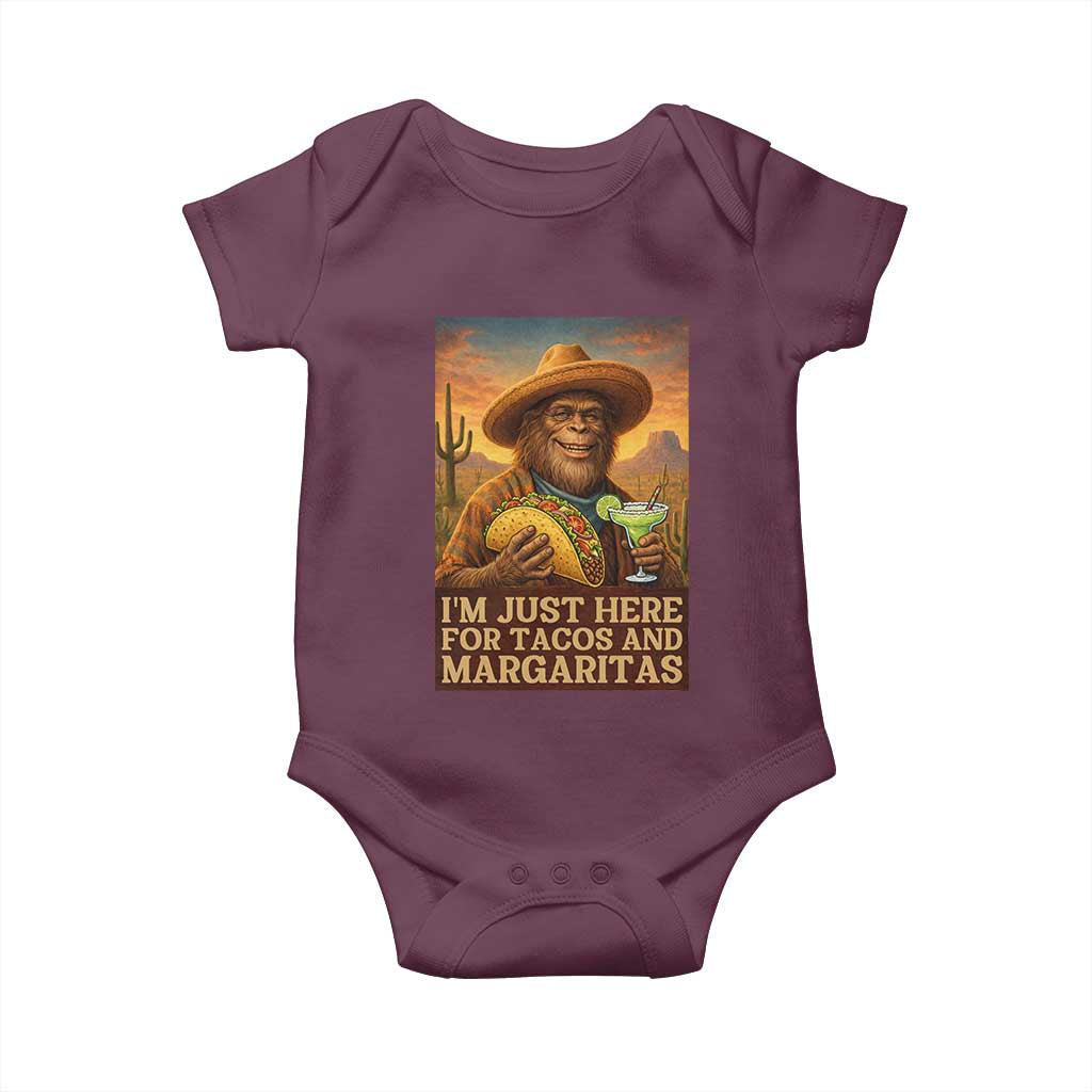 Funny El Squatcho Cinco De Mayo Baby Onesie Just Here For Tacos And Margaritas TS12 Maroon Print Your Wear