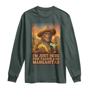 Funny El Squatcho Cinco De Mayo Long Sleeve Shirt Just Here For Tacos And Margaritas TS12 Dark Forest Green Print Your Wear
