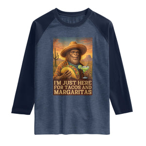 Funny El Squatcho Cinco De Mayo Raglan Shirt Just Here For Tacos And Margaritas TS12 Heather Denim Navy Print Your Wear