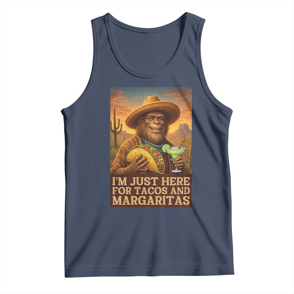 Funny El Squatcho Cinco De Mayo Tank Top Just Here For Tacos And Margaritas TS12 Navy Print Your Wear