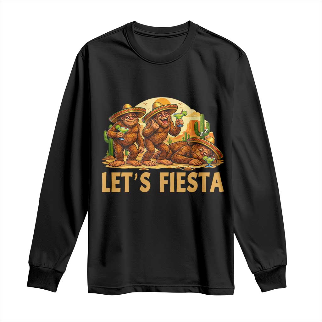 Funny Drunk Bigfoot Cinco De Mayo Long Sleeve Shirt Lets Fiesta Party Gift TS12 Black Print Your Wear