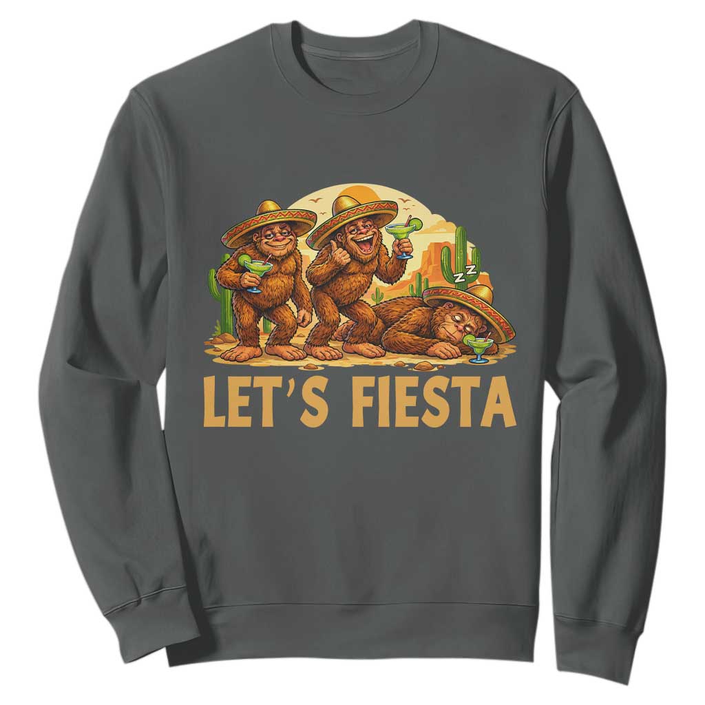 Funny Drunk Bigfoot Cinco De Mayo Sweatshirt Lets Fiesta Party Gift TS12 Dark Heather Print Your Wear