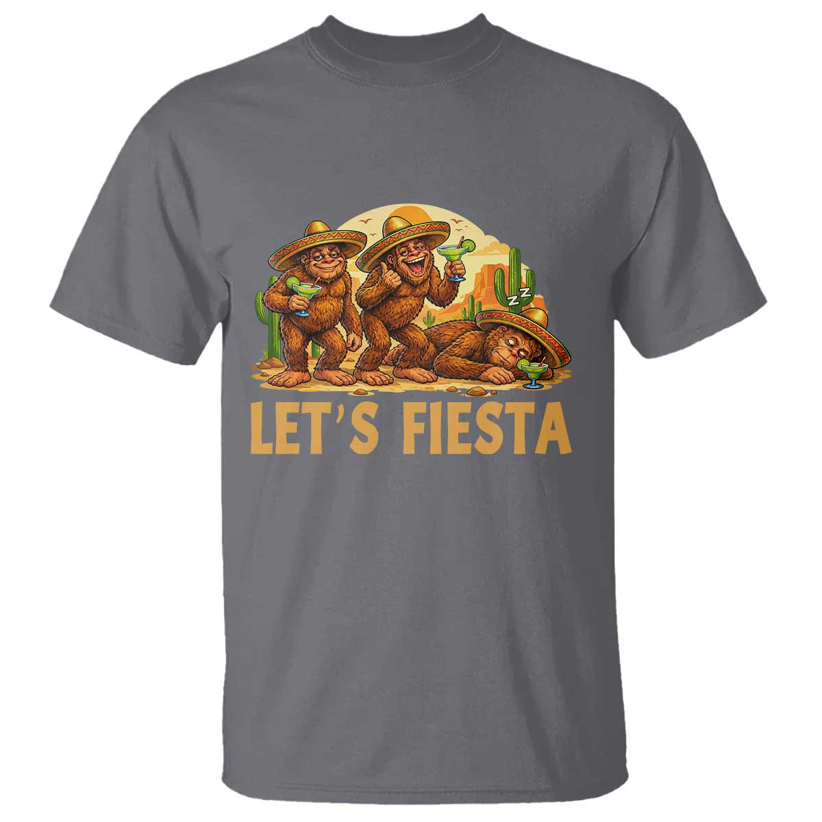 Funny Drunk Bigfoot Cinco De Mayo T Shirt Lets Fiesta Party Gift TS12 Charcoal Print Your Wear