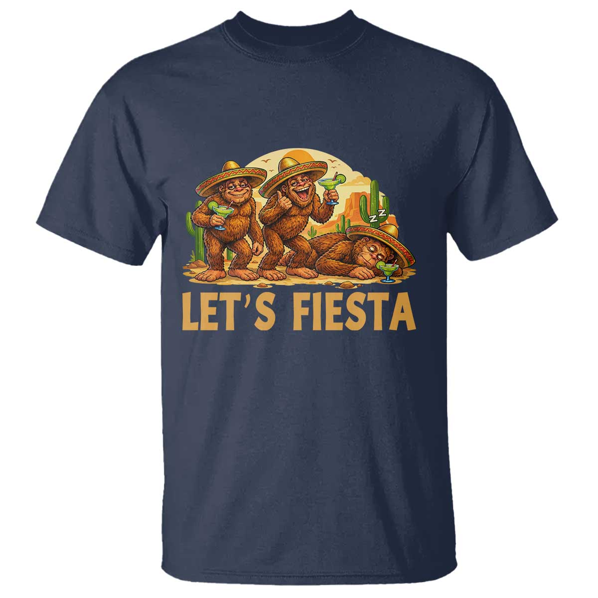 Funny Drunk Bigfoot Cinco De Mayo T Shirt Lets Fiesta Party Gift TS12 Navy Print Your Wear