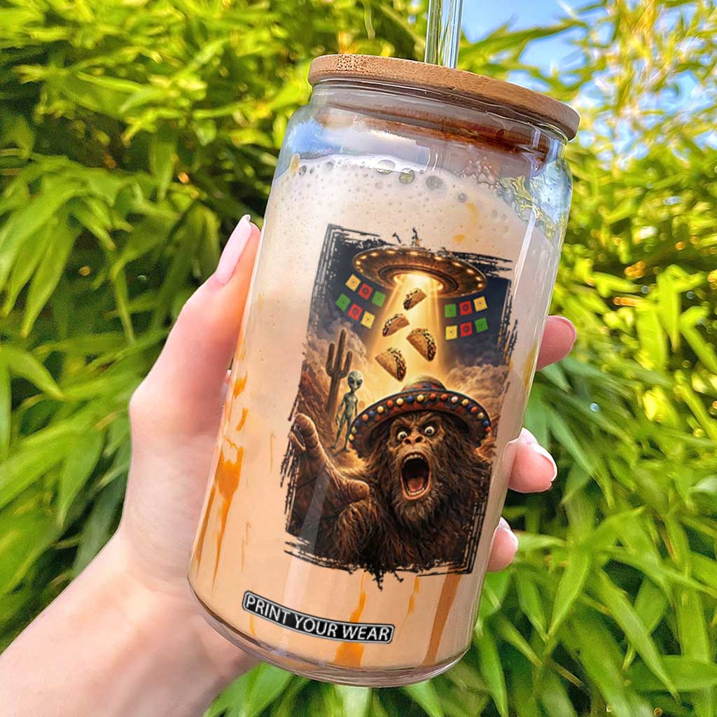 Funny Bigfoot Alien Selfie Glass Can Cinco De Mayo Party Gift TS12 White Print Your Wear