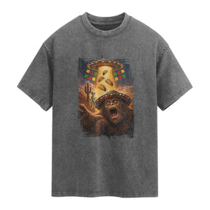 Funny Bigfoot Alien Selfie Washed Cotton T-Shirt Cinco De Mayo Party Gift