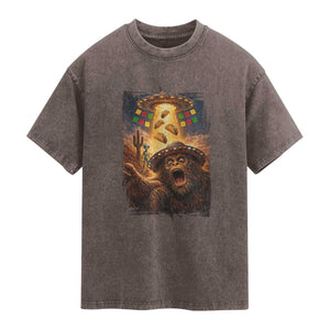 Funny Bigfoot Alien Selfie Washed Cotton T-Shirt Cinco De Mayo Party Gift