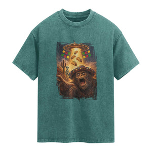 Funny Bigfoot Alien Selfie Washed Cotton T-Shirt Cinco De Mayo Party Gift