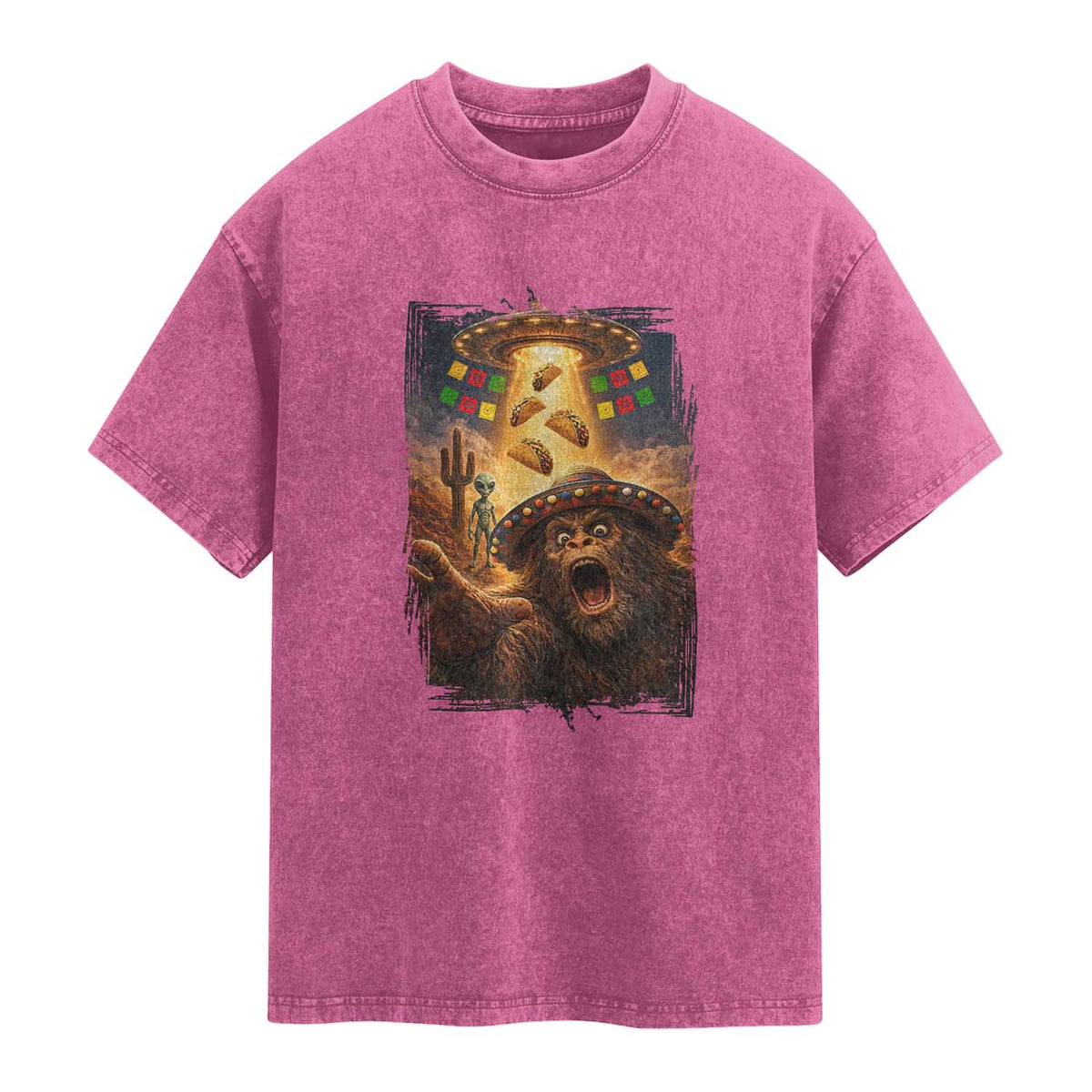 Funny Bigfoot Alien Selfie Washed Cotton T-Shirt Cinco De Mayo Party Gift