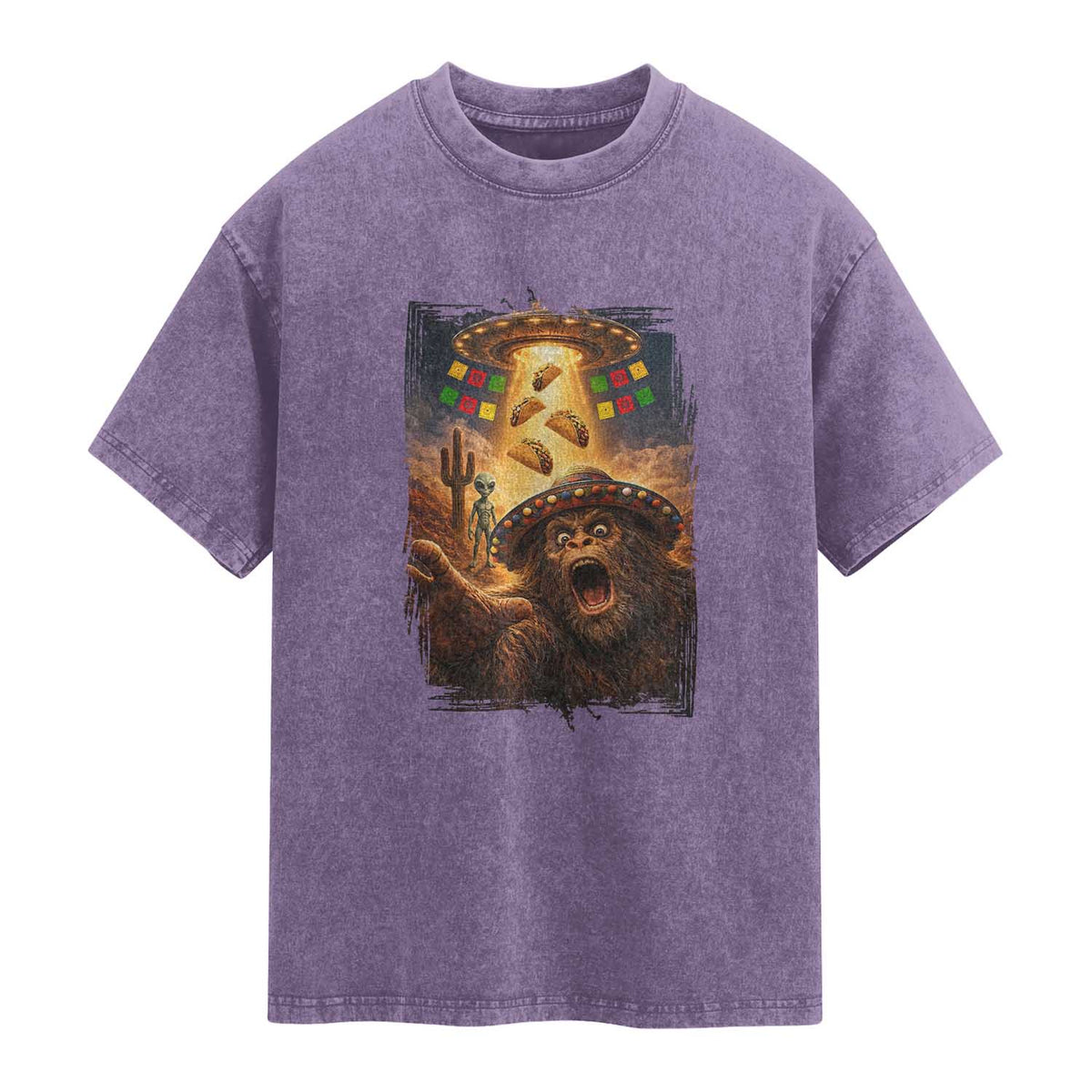 Funny Bigfoot Alien Selfie Washed Cotton T-Shirt Cinco De Mayo Party Gift