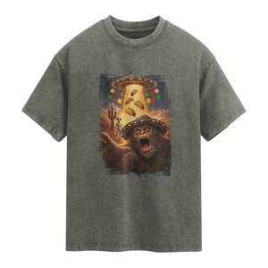 Funny Bigfoot Alien Selfie Washed Cotton T-Shirt Cinco De Mayo Party Gift