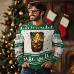Funny Bigfoot Alien Selfie Ugly Christmas Sweater Cinco De Mayo Party Gift TS12 Beige Green Print Your Wear