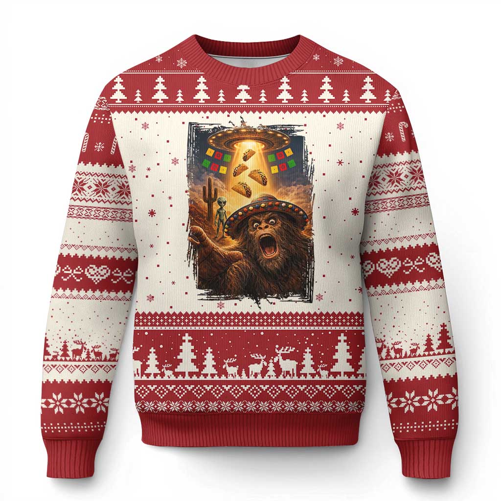 Funny Bigfoot Alien Selfie Ugly Christmas Sweater Cinco De Mayo Party Gift TS12 Beige Red Print Your Wear