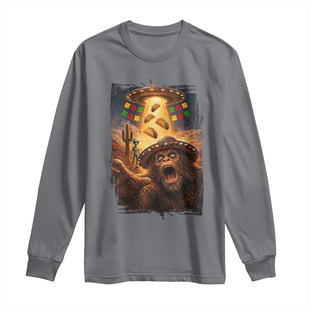 Funny Bigfoot Alien Selfie Long Sleeve Shirt Cinco De Mayo Party Gift TS12 Charcoal Print Your Wear