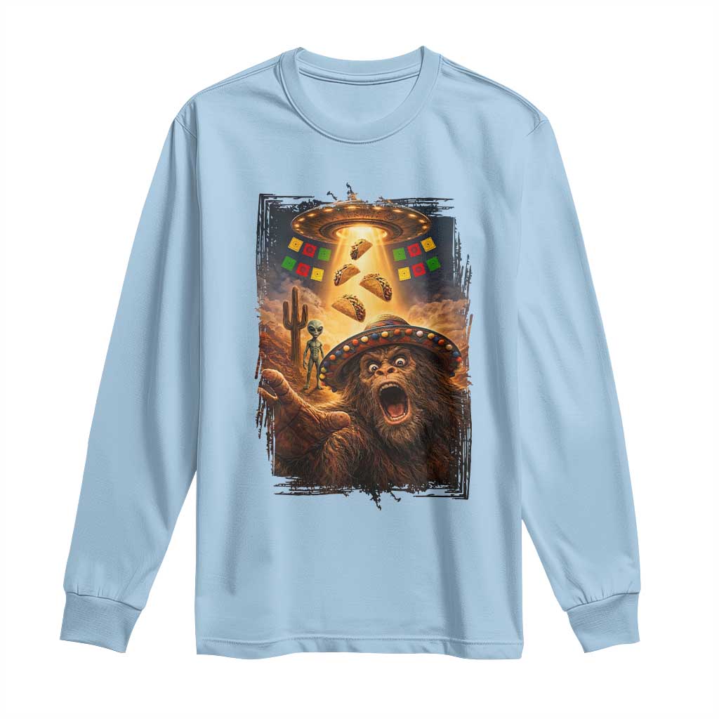 Funny Bigfoot Alien Selfie Long Sleeve Shirt Cinco De Mayo Party Gift TS12 Light Blue Print Your Wear
