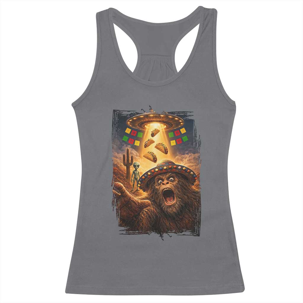 Funny Bigfoot Alien Selfie Racerback Tank Top Cinco De Mayo Party Gift TS12 Charcoal Print Your Wear