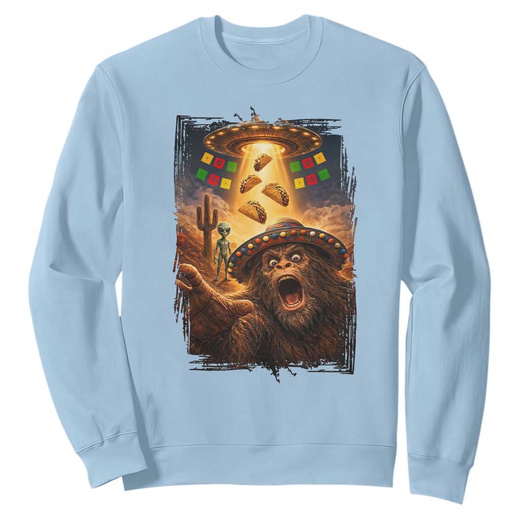 Funny Bigfoot Alien Selfie Sweatshirt Cinco De Mayo Party Gift TS12 Light Blue Print Your Wear