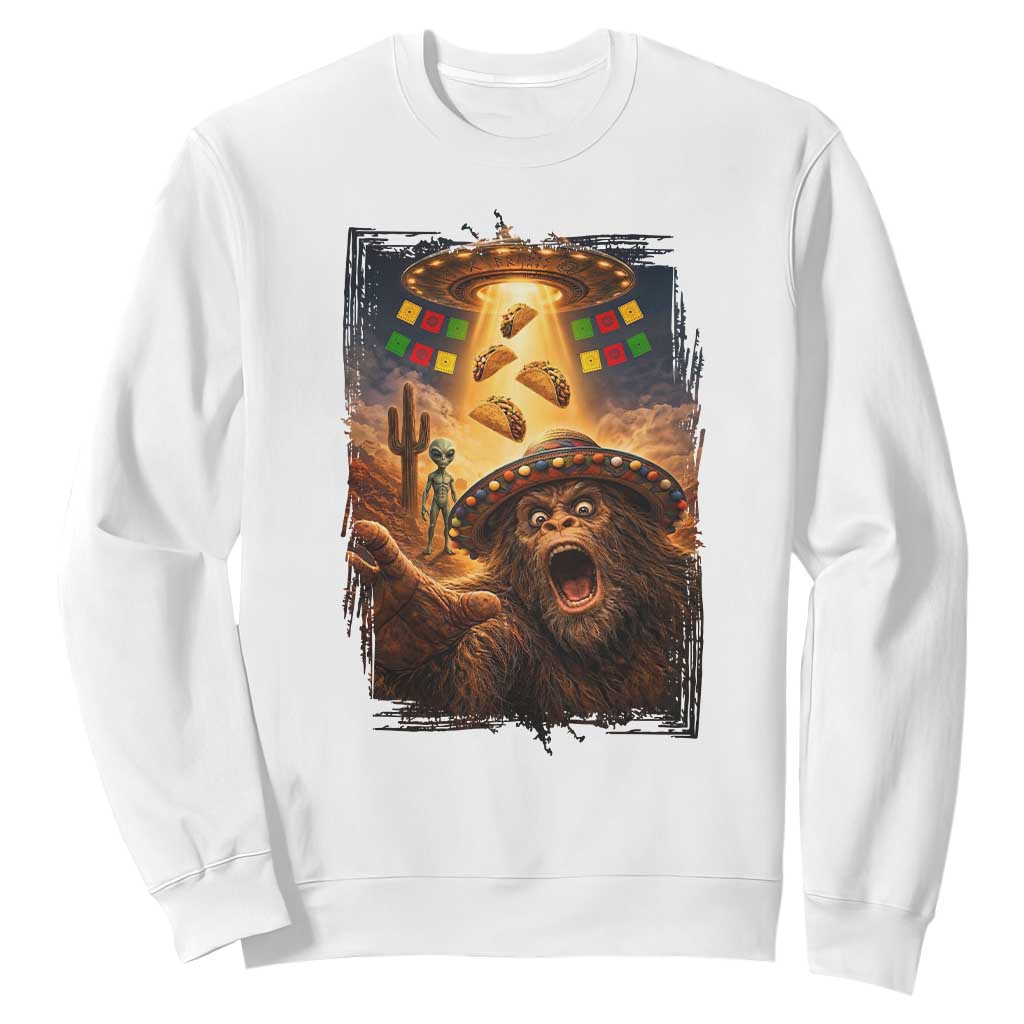 Funny Bigfoot Alien Selfie Sweatshirt Cinco De Mayo Party Gift TS12 White Print Your Wear