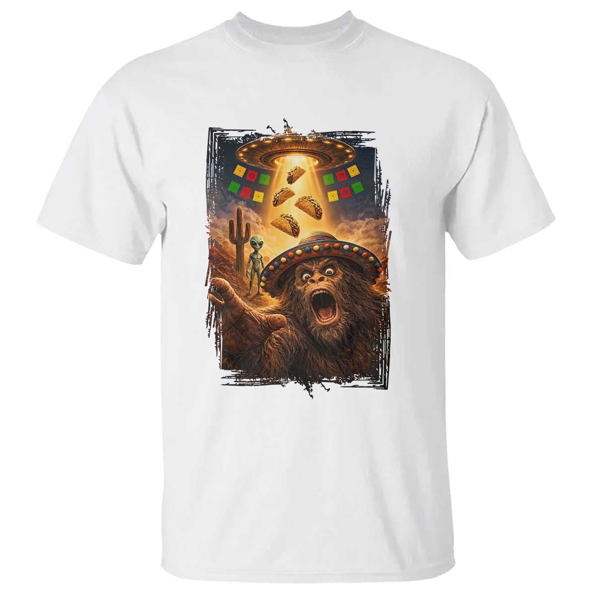 Funny Bigfoot Alien Selfie T Shirt Cinco De Mayo Party Gift TS12 White Print Your Wear