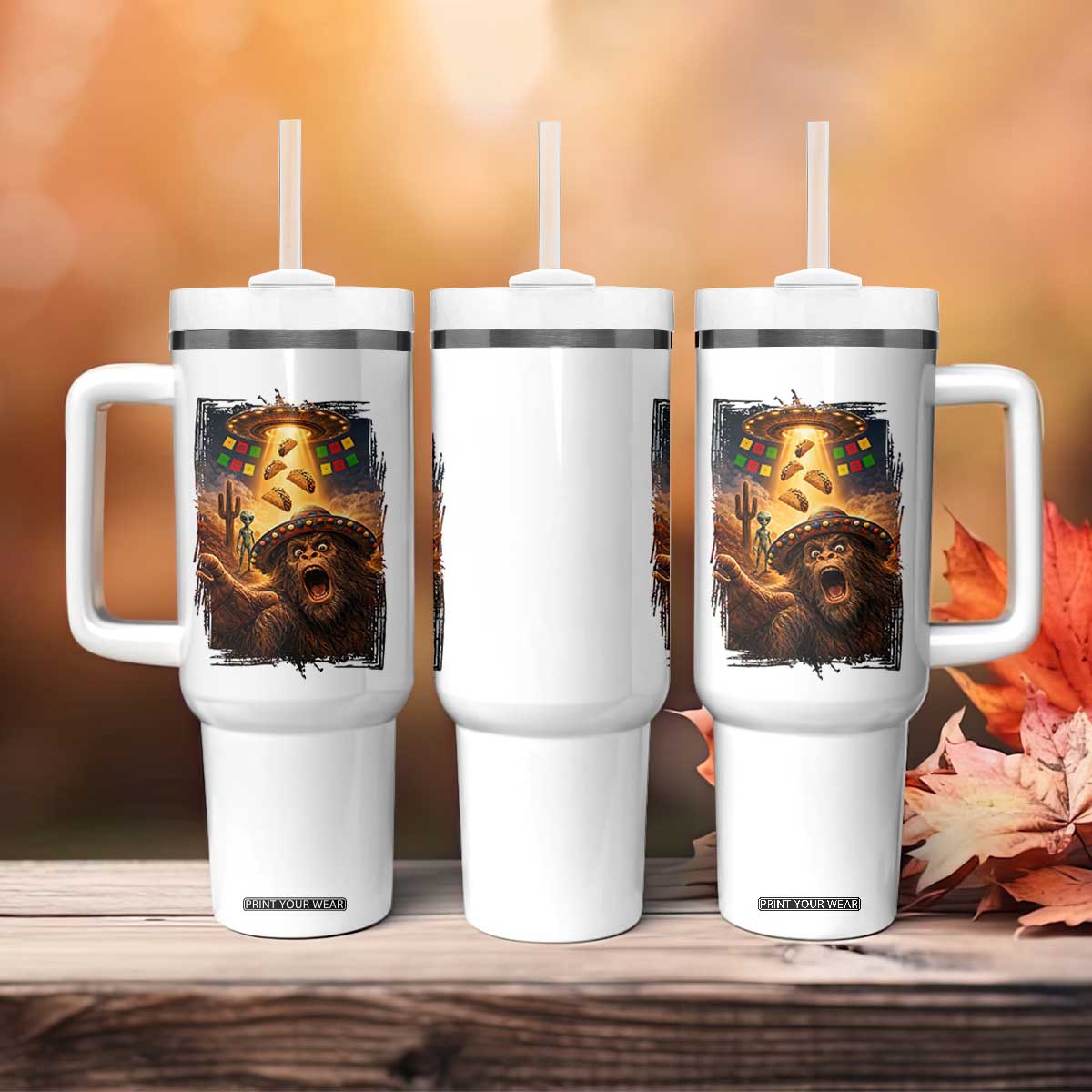 Funny Bigfoot Alien Selfie Tumbler With Handle Cinco De Mayo Party Gift TS12 Print Your Wear