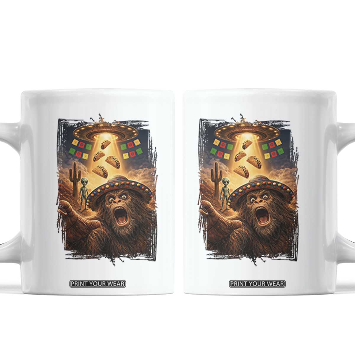 Funny Bigfoot Alien Selfie Coffee Mug Cinco De Mayo Party Gift TS12 White Print Your Wear