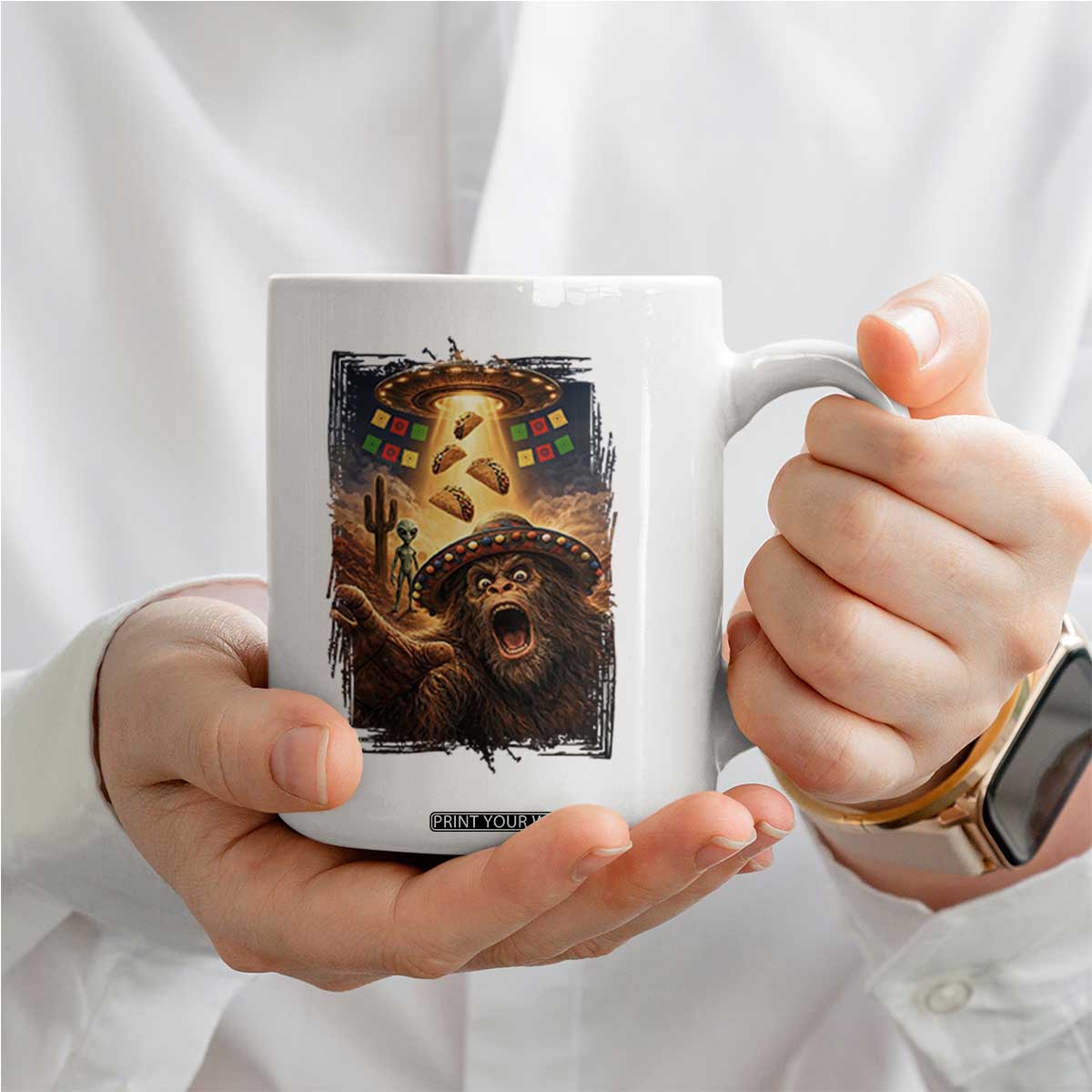 Funny Bigfoot Alien Selfie Coffee Mug Cinco De Mayo Party Gift TS12 Print Your Wear